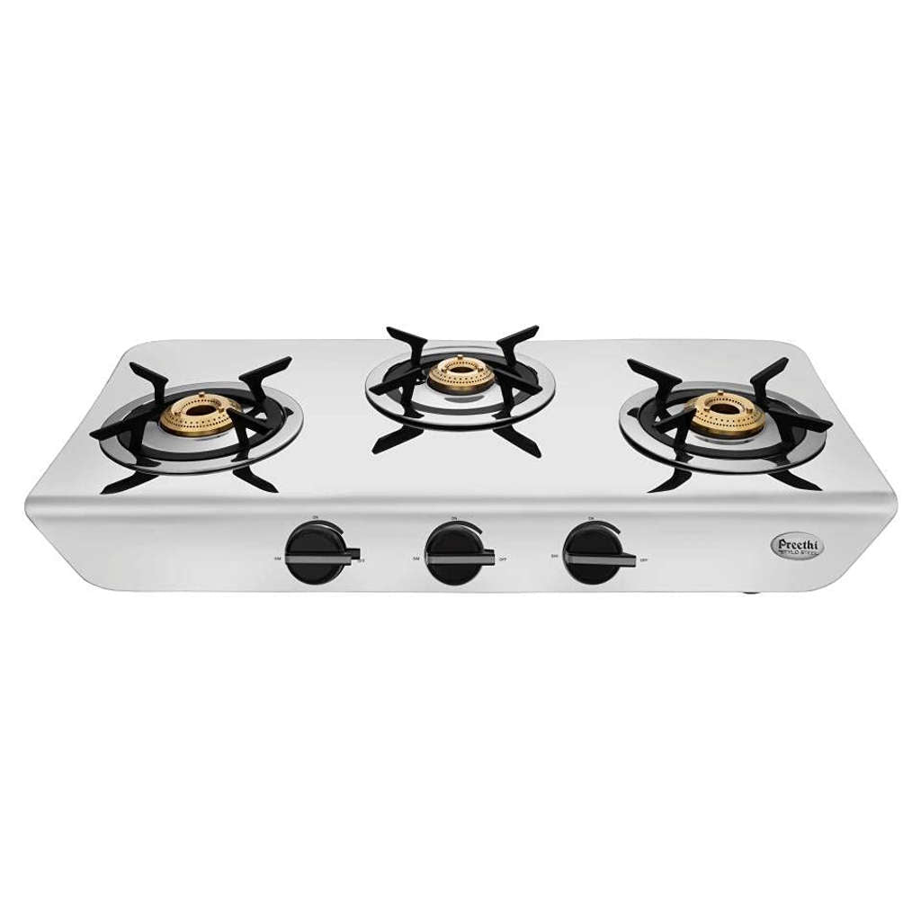 Preethi Stylo Steel Slim Gas Stove 3 Burner Stainless Steel