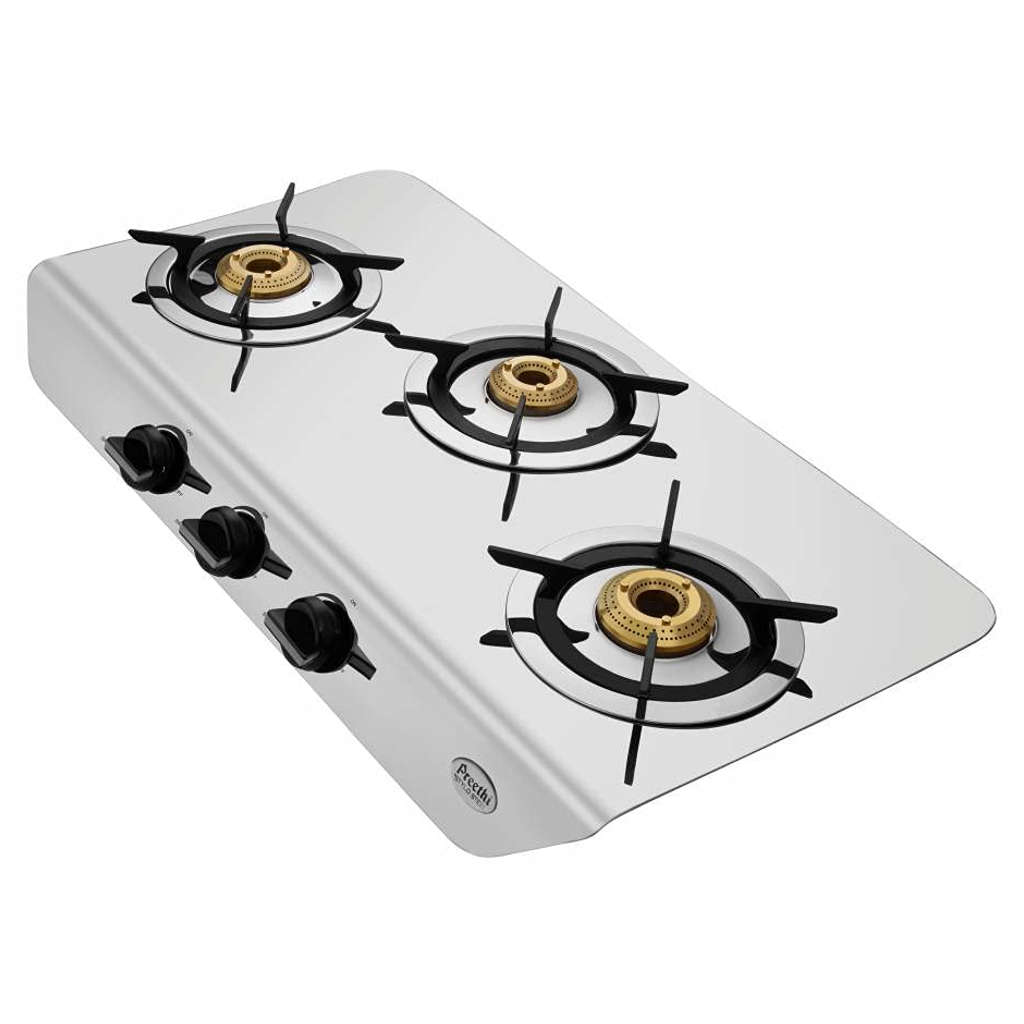 Preethi Stylo Steel Slim Gas Stove 3 Burner Stainless Steel