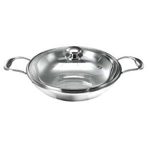 Preethi Metallica Collection Triply Stainless Steel Kadai With Glass Lid 20cm Inuction Base CSW002 