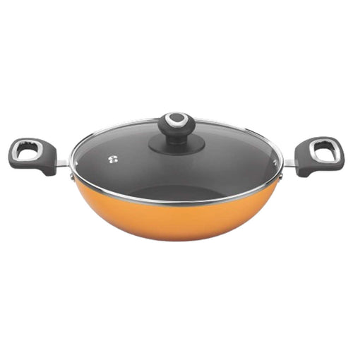 Preethi Dura Collection Non Stick Kadai Induction Base With Glass Lid 26cm Turmeric Yellow CSW024 