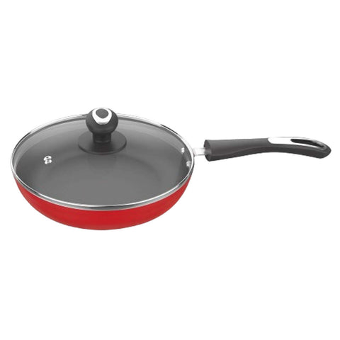 Preethi Dura Collection Non Stick Fry Pan Induction Base With Glass Lid 24cm Red CSW030 