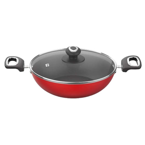 Preethi Dura Collection Non Stick Kadai Induction Base With Glass Lid 24cm Red CSW032 