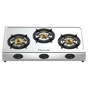 Butterfly Bolt Stainless Steel LPG Gas Stove 3 Burner Silver 