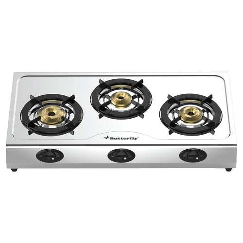 Butterfly Bolt Shakti Stainless Steel LPG Gas Stove 3 Burner Silver 