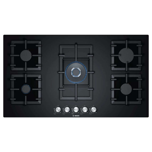 Bosch Glass Top Gas Stove 5 Burner Black PPQ9B6O90I 