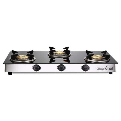 Greenchef Brio Glass Top Gas Stove 3 Burner 