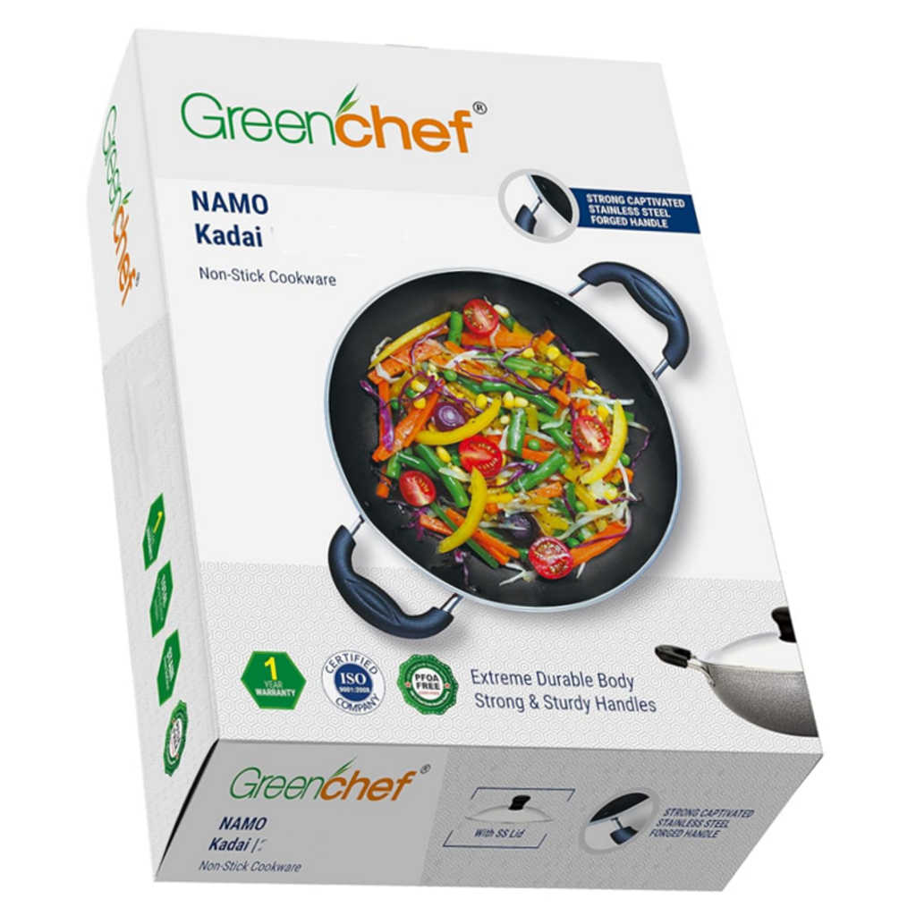 Greenchef Namo Non Stick Kadai With Stainless Steel Lid 230 mm