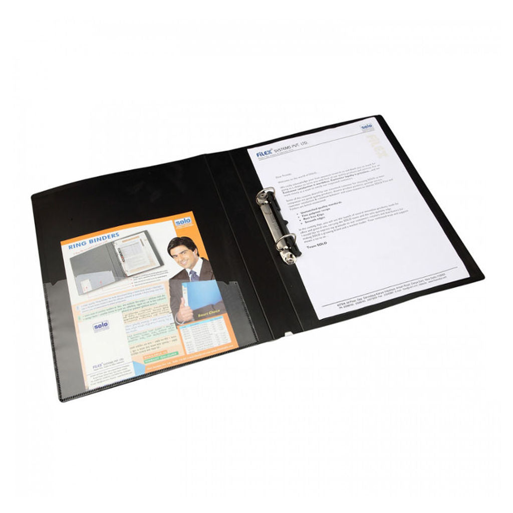 Solo Ring Binder-2-D-Ring With front view Pocket Black A4 RB 405