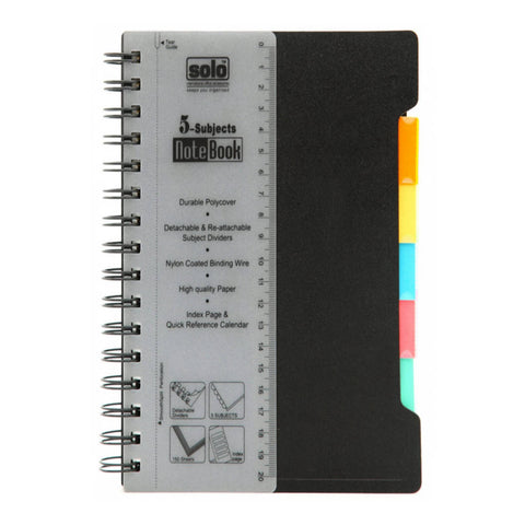 Solo 5 Subjects Note Book Dividers 300 Pages Black B5 NB 555