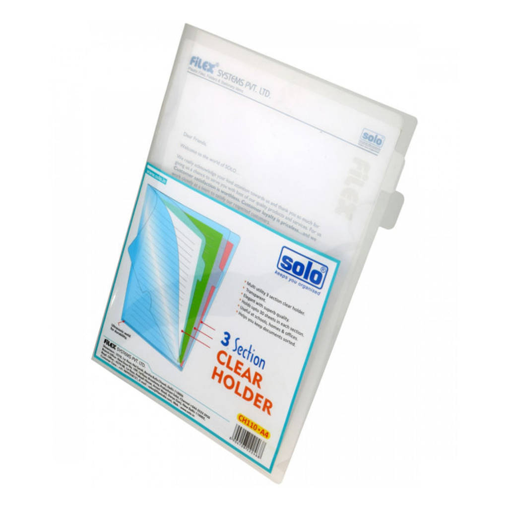 Solo 3 Section Clear Holder Transparent White A4 CH 110