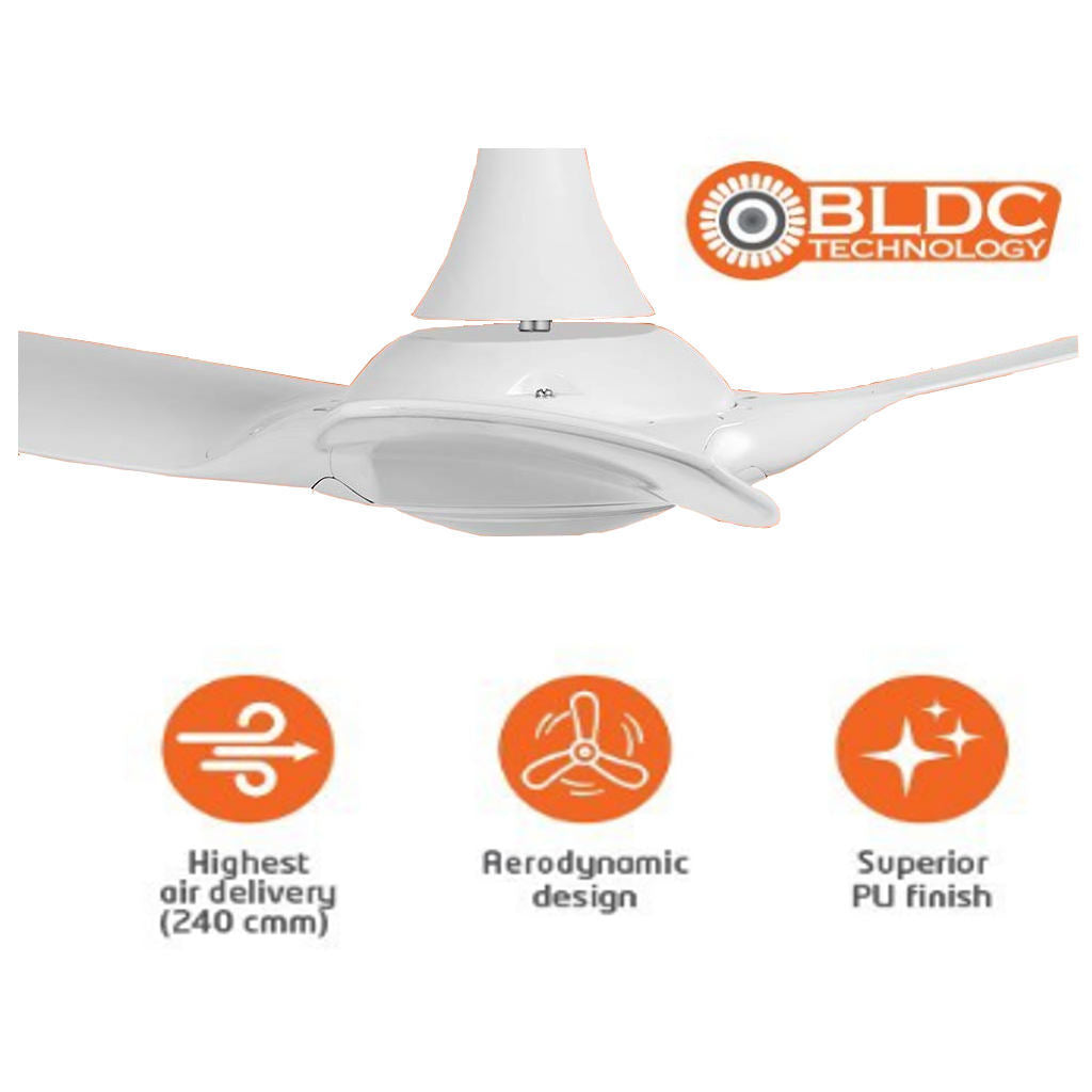 Orient Aeroquiet BLDC Ceiling Fan With Remote 1200mm White