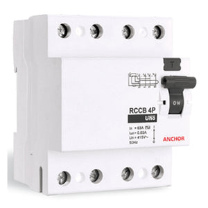 Anchor UNO Residual Current Circuit Breaker (RCCB) 4 Poles 