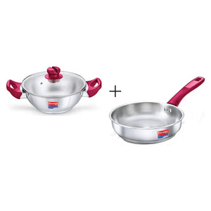 Prestige Platina Popular Stainless Steel kadai 24Cm Silver + Platina Popular Stainless Steel Fry Pan 24Cm Silver 38070 