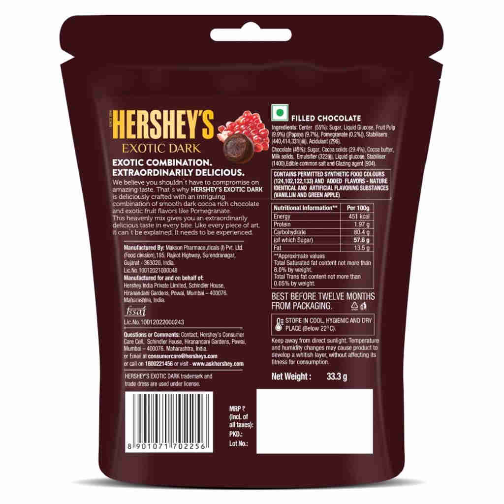 Hersheys Exotic Dark Pomegranate Flavour Chocolate 33.3g