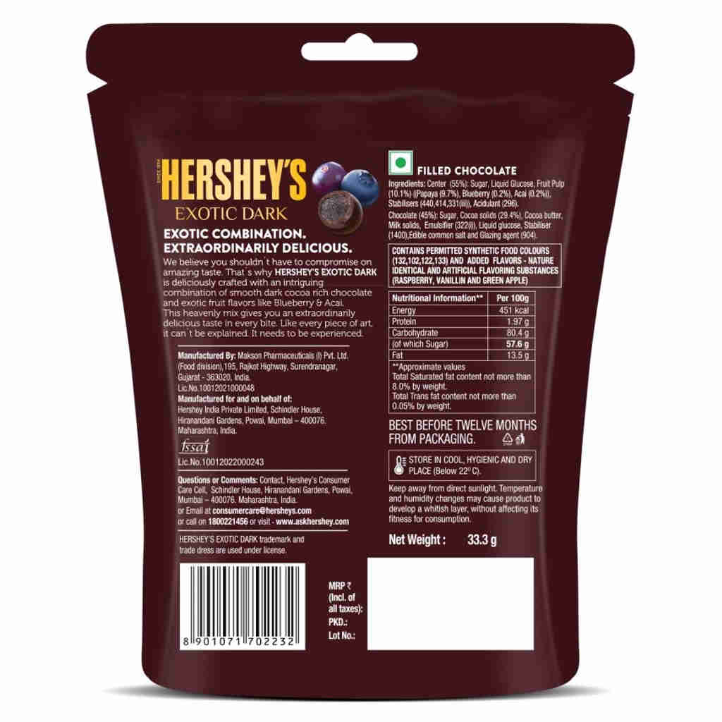 Hersheys Exotic Dark Blueberry & Acai Flavour Chocolate 33.3 g