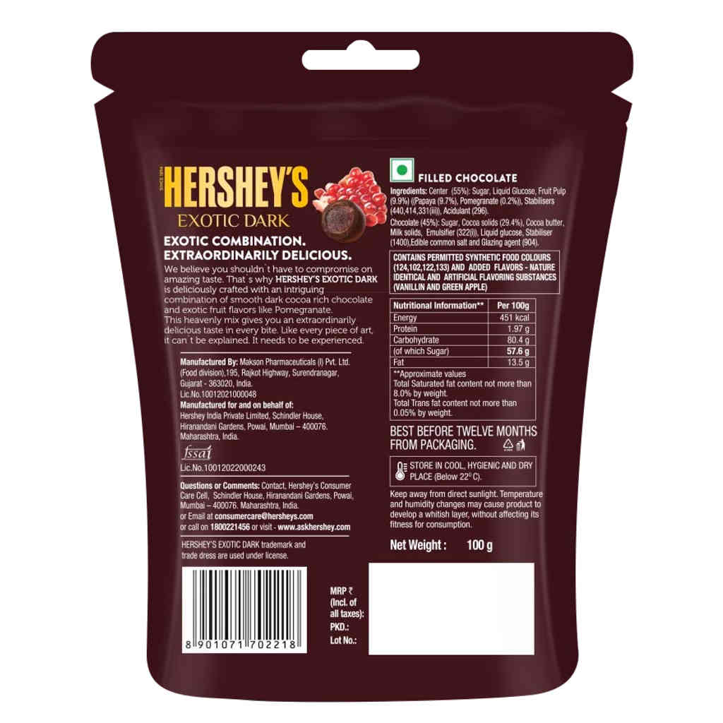 Hersheys Exotic Dark Pomegranate Flavour Chocolate 100g