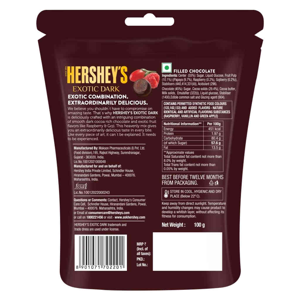 Hersheys Exotic Dark Raspberry & Goji Flavour Chocolate 100g