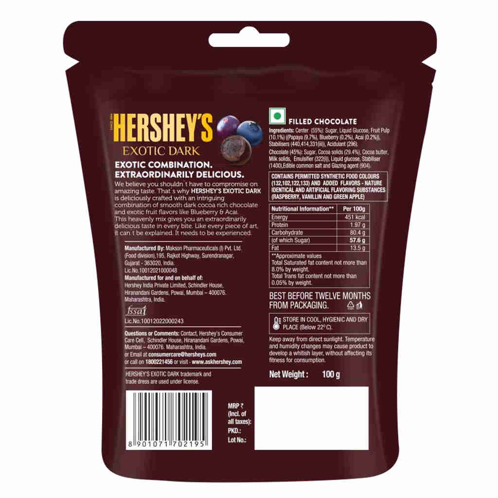 Hersheys Exotic Dark Blueberry & Acai Flavour Chocolate 100g