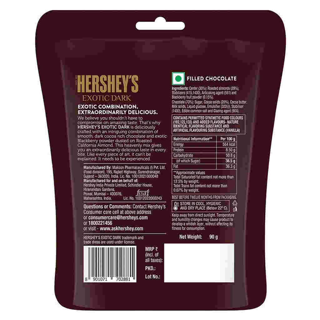 Hersheys Exotic Dark Californian Almonds Sprinkled With Blackberry Chocolate 90g