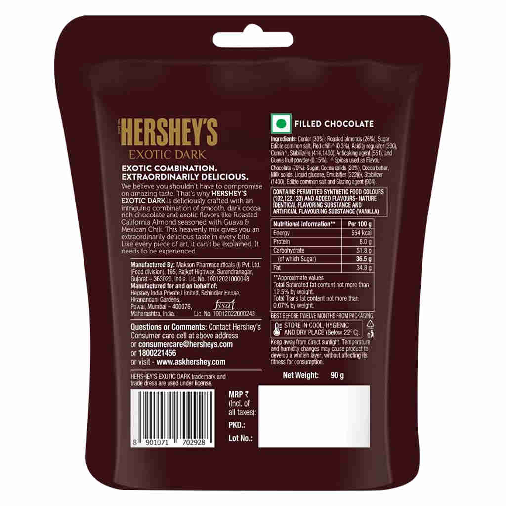 Hersheys Exotic Dark Californian Almonds Seasoned With Guava & Mexican Chili Chocolate 90g