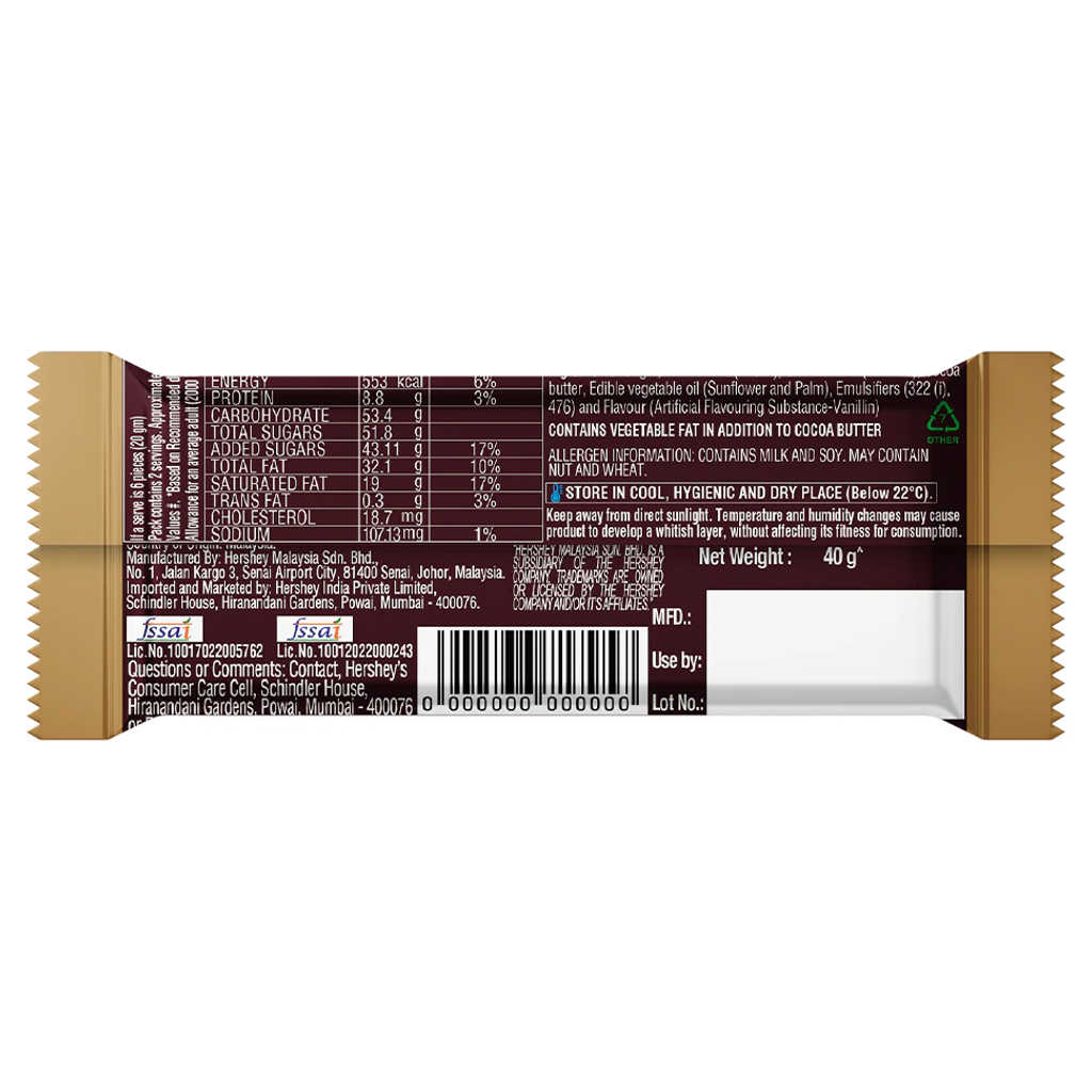 Hersheys Creamy Milk Bar Chocolate 40g