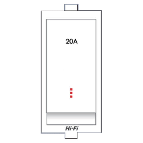 Hi-Fi Flatino 20A 1 Way Switch With Indicator Spark Shield White 81021 