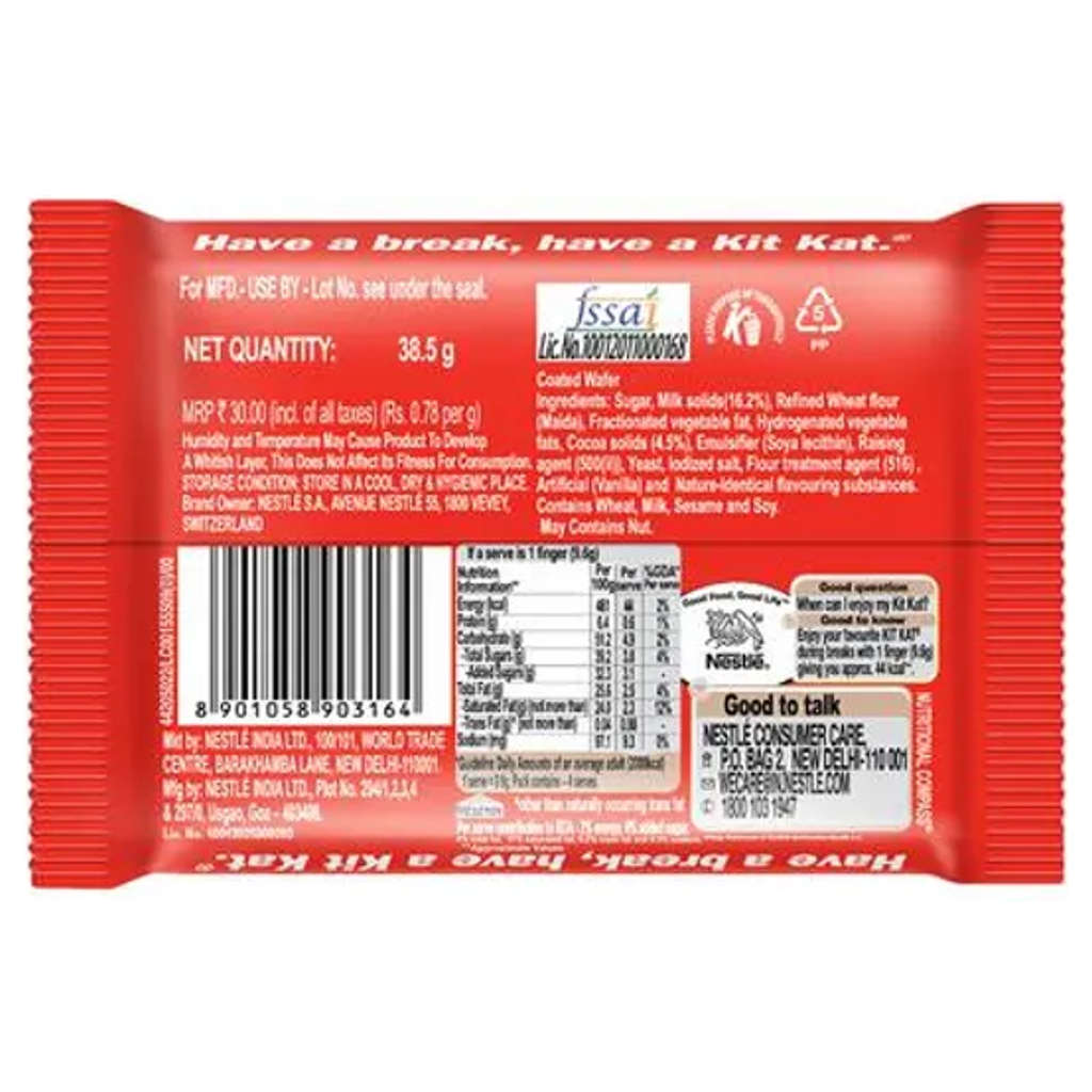 Nestle Kitkat 4 Finger Wafer Chocolate Bar 38.5g