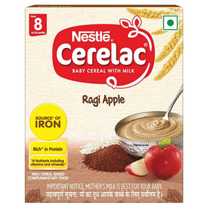 Nestle Cerelac Baby Cereal Milk With Ragi Apple From 8 To 24 Months Stage 2 Bag-In-Box 300g 