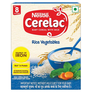 Nestle Cerelac Baby Cereal Milk With Rice Vegetables From 8 To 24 Months Stage 2 Bag-In-Box 300g 