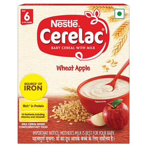 Nestle Cerelac Baby Cereal Milk With Wheat Apple From 6 To 24 Months Stage 1 Bag-In-Box 300g 