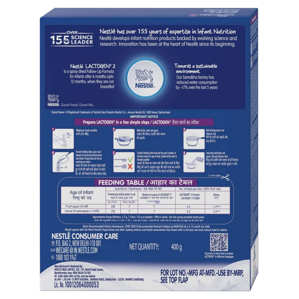 Nestle Lactogen Stage 2 Follow-Up Formula Powder After 6 Months Bag-In-Box 400g