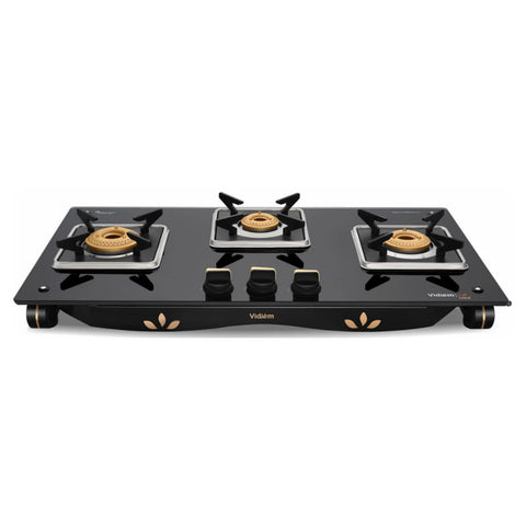 Vidiem Air Gold Glass Top Gas Stove 3 Burner 