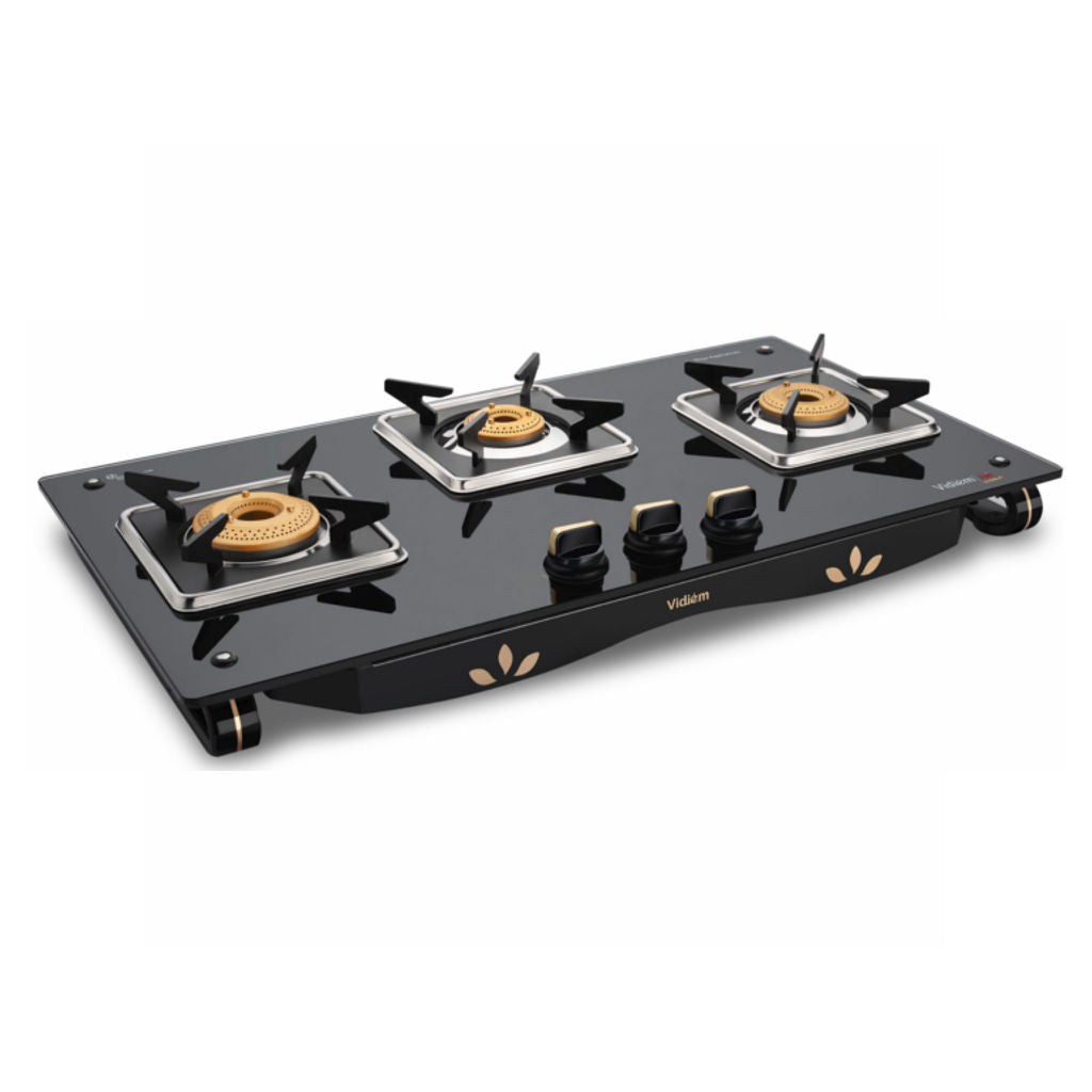 Vidiem Air Gold Glass Top Gas Stove 3 Burner