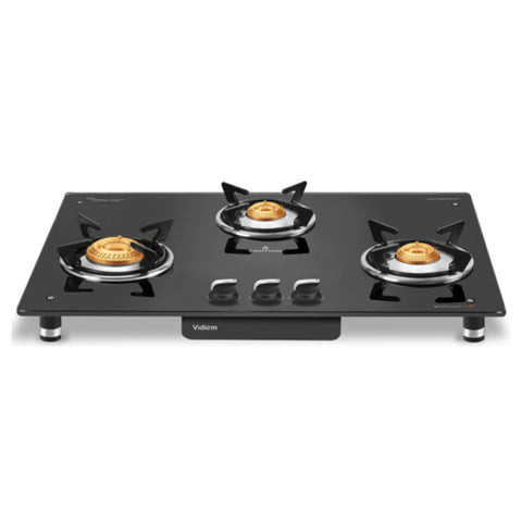 Vidiem Air Silver Glass Top Gas Stove 3 Burner 