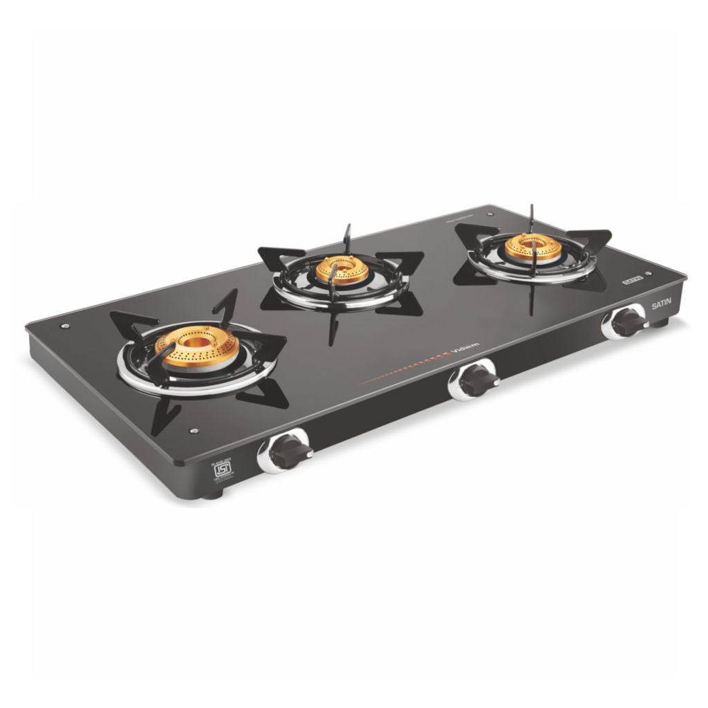 Vidiem Satin Glass Top Gas Stove 3 Burner