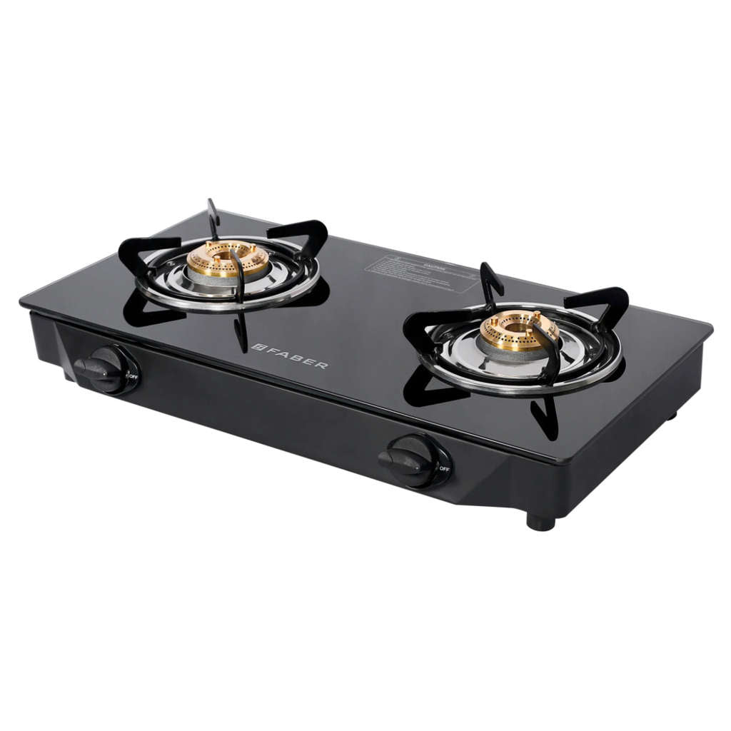 Faber Arrow Glass Top Gas Stove 2 Brass Burner