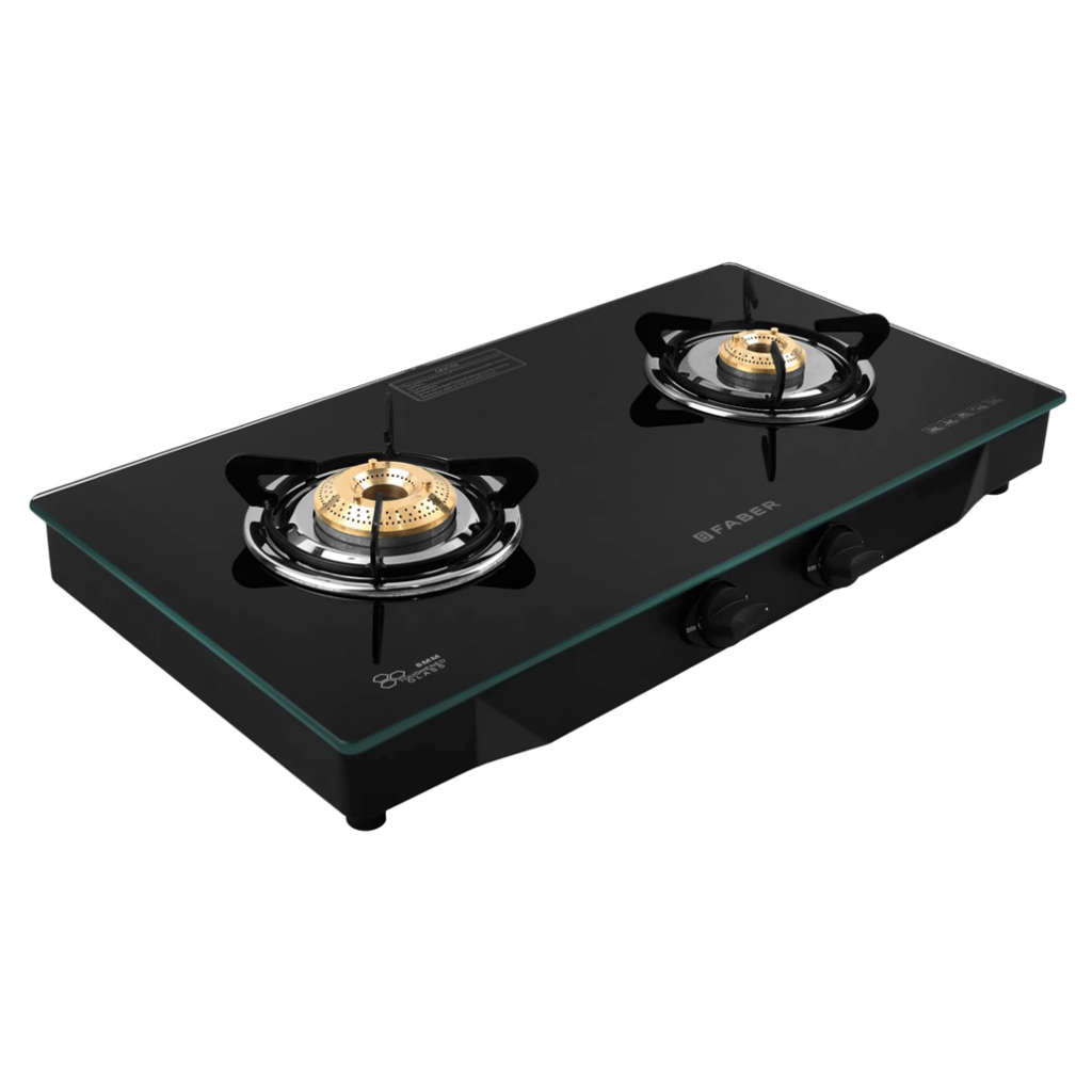 Faber Jumbo Glass Top Gas Stove 2 Brass Burner