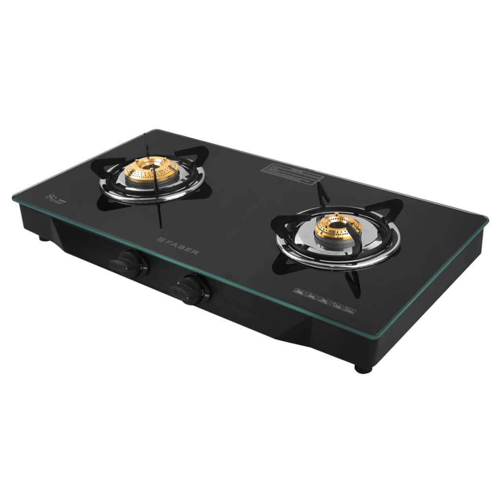 Faber Jumbo Glass Top Gas Stove 2 Brass Burner