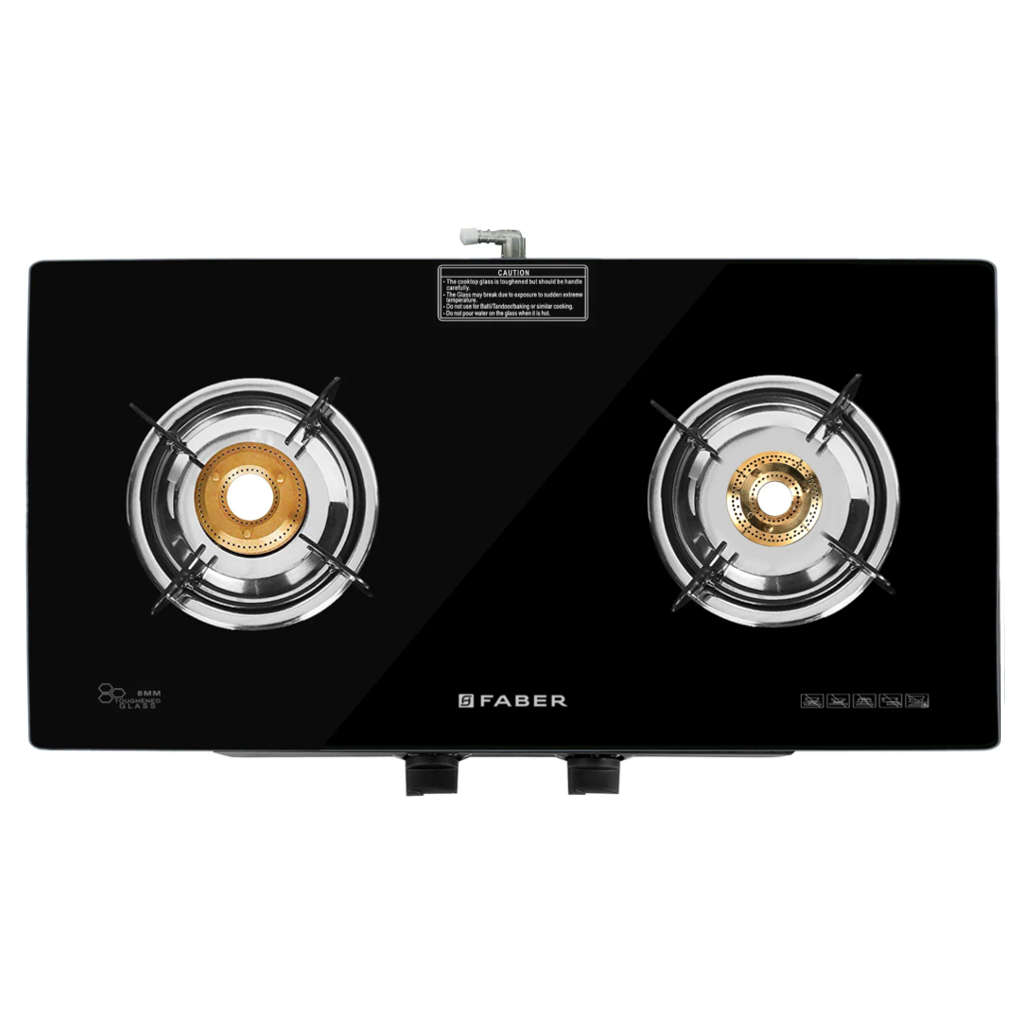 Faber Jumbo Glass Top Gas Stove 2 Brass Burner