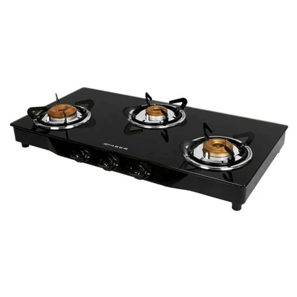 Faber Jumbo BK AI Glass Top Gas Stove 3 Brass Burner