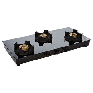 Faber Onxy BK CI Glass Top Gas Stove 3 Brass Burner 