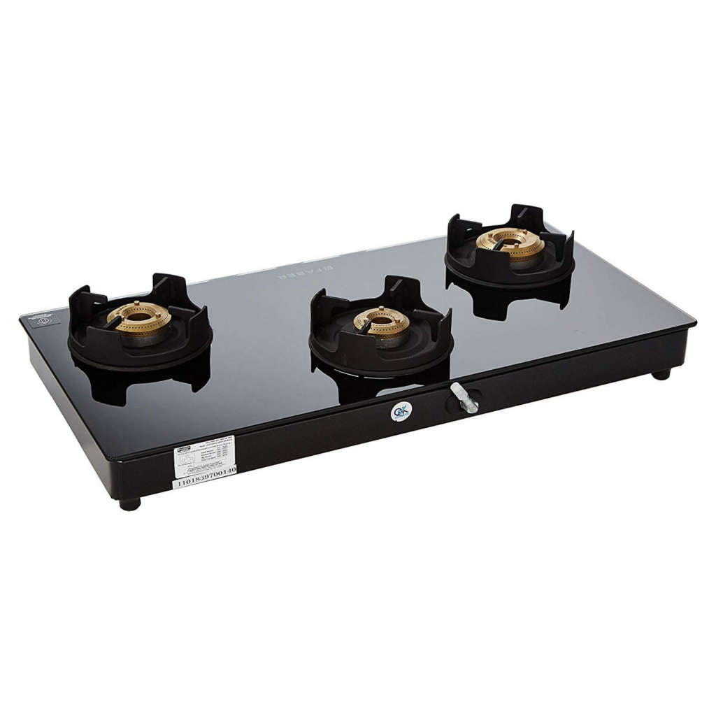 Faber Onyx BK CI Glass Top Gas Stove 3 Brass Burner