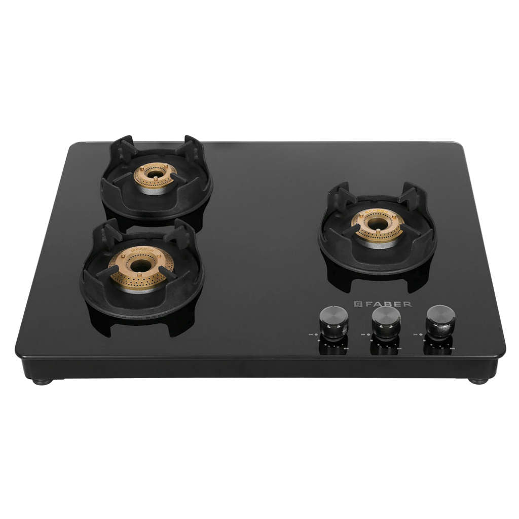 Faber Nios DLX 653 BK Glass Top Gas Stove 3 Brass Burner 