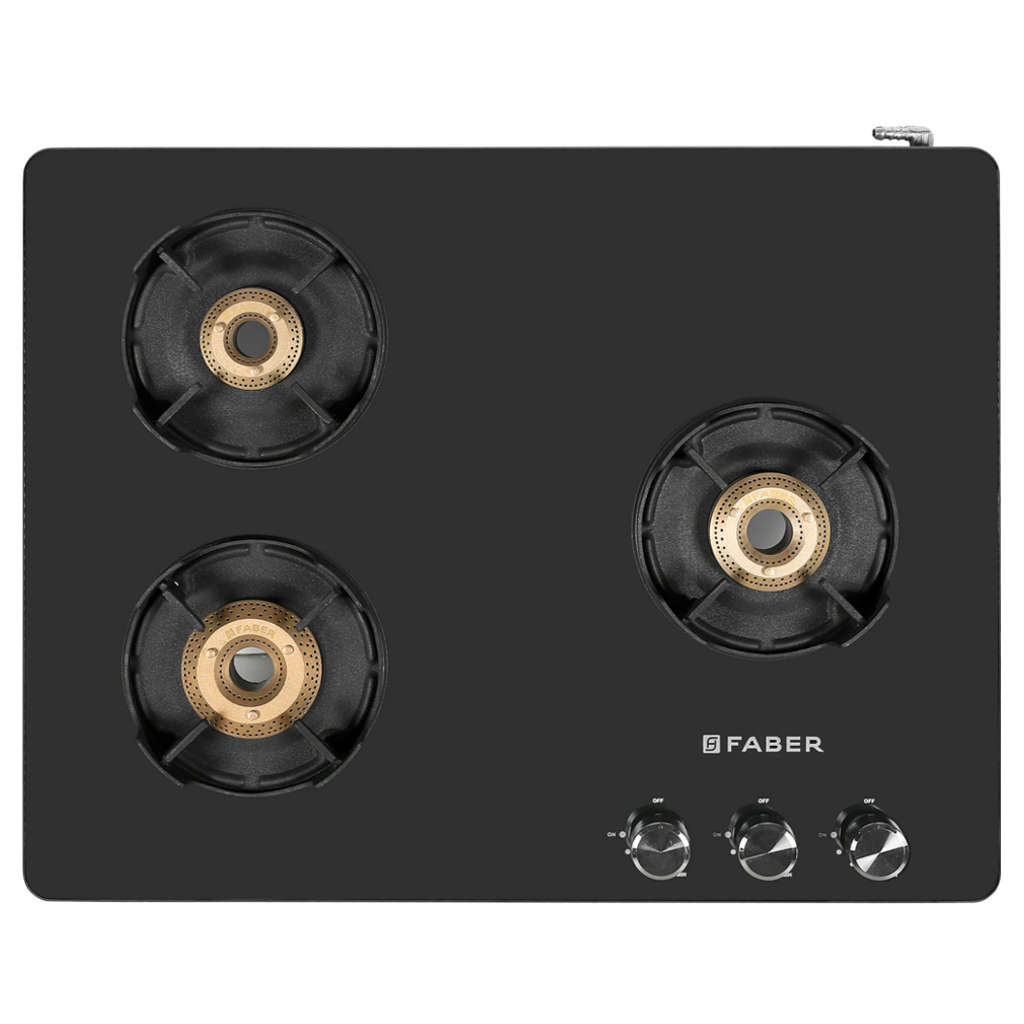 Faber Nios DLX 653 BK Glass Top Gas Stove 3 Brass Burner