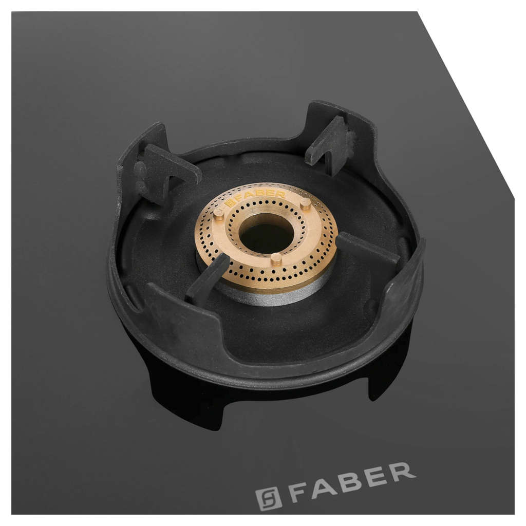 Faber Nios DLX 653 BK Glass Top Gas Stove 3 Brass Burner