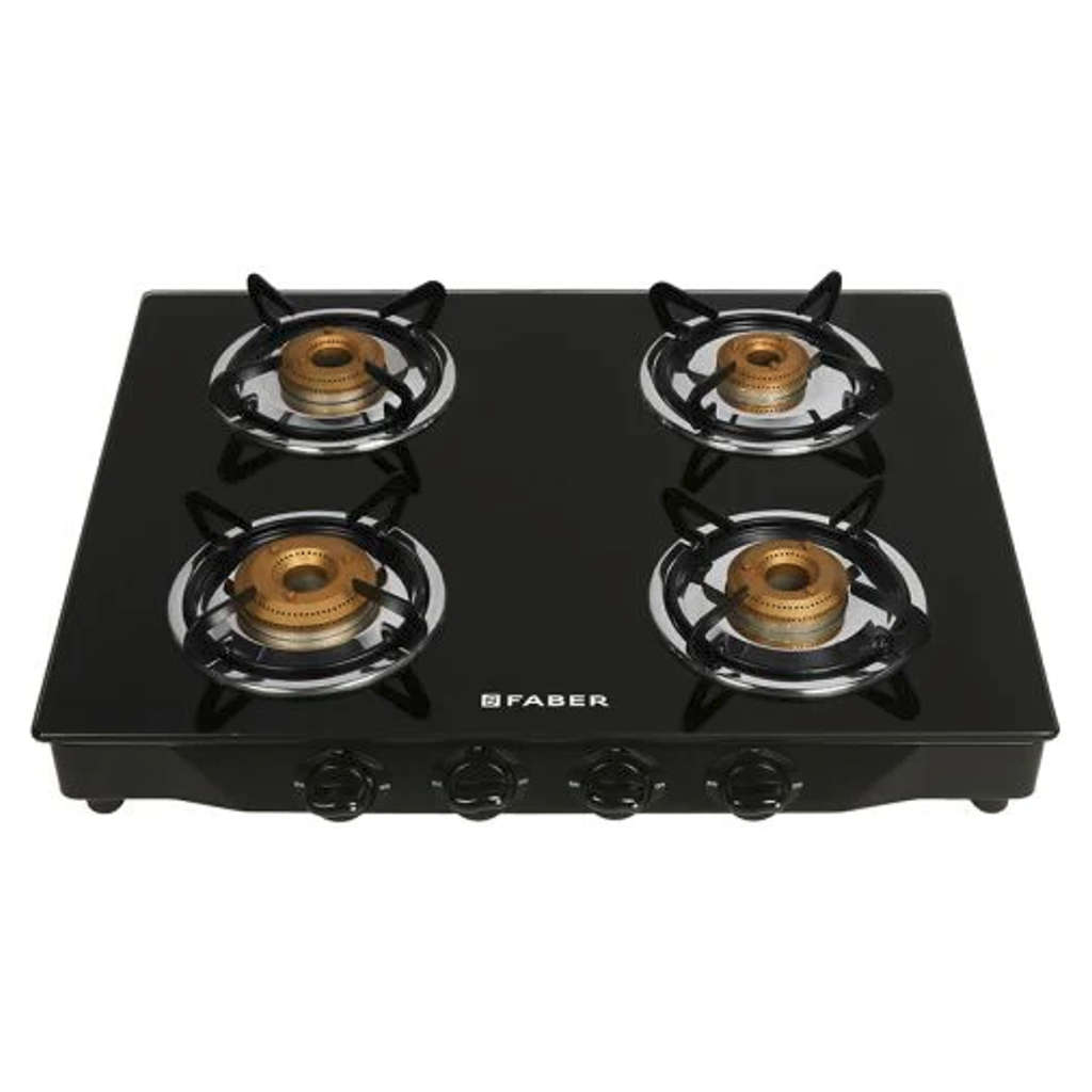 Faber Jumbo Glass Top Gas Stove 4 Brass Burner 