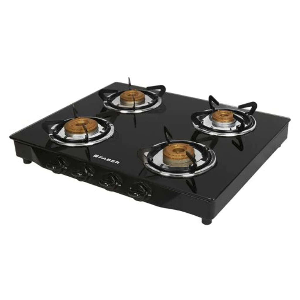 Faber Jumbo Glass Top Gas Stove 4 Brass Burner