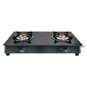 Sowbaghya Compact Glass Top Gas Stove With Drip Tray 2 Brass Burner GTSM01 