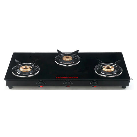 Sowbaghya Elite Glass Top Gas Stove 3 Burner GTSM07 