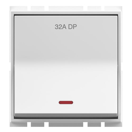 GM Axela 32A DP Switch With Neon Indicator 2 Module Glossy White AC 2 324 